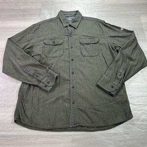 Kuhl Shirt Mens Large Green Twill Button Up Long Sleeve Outdoor Hiking Pockets